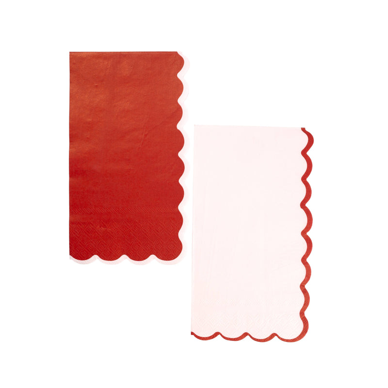 From the Heart Scallop Guest Towels | Pack of 16 | Pink & Red