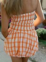 Sweet Citrus Smocked Mini Dress | Orange Plaid