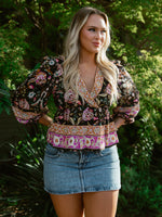 Midnight Garden Boho Top | Black Multi
