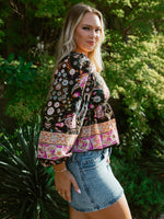 Midnight Garden Boho Top | Black Multi