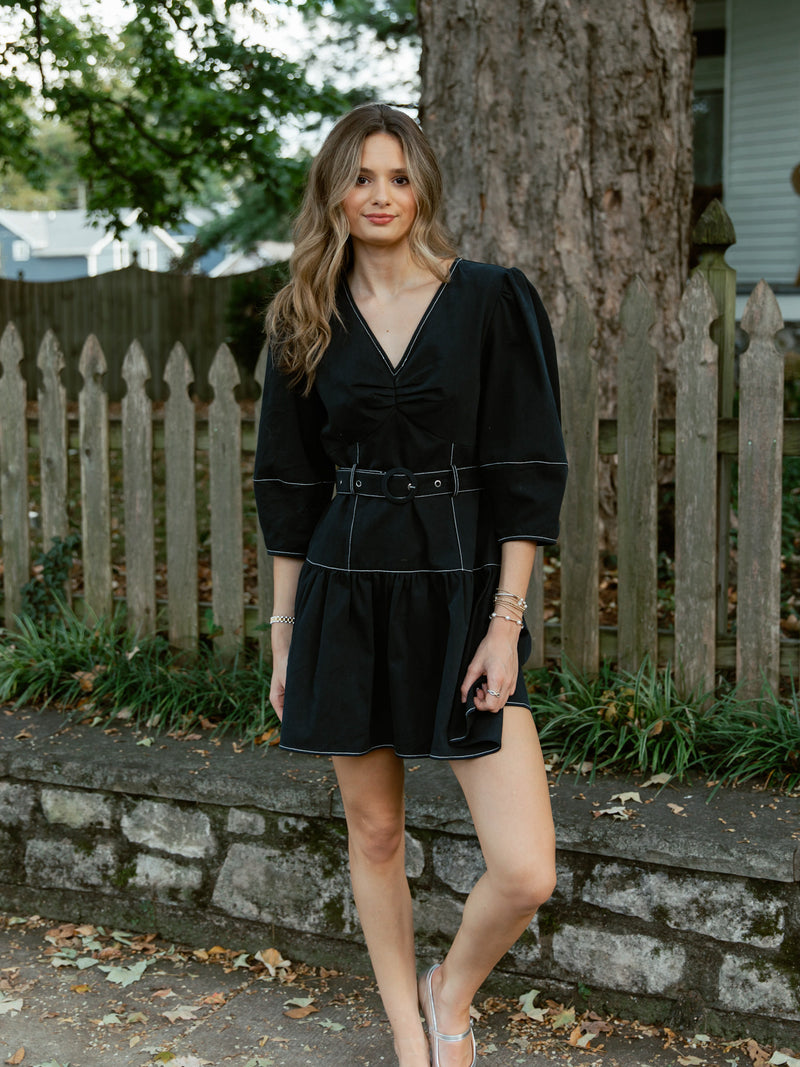 Sweet and Structured Puff Sleeve Dress | Navy