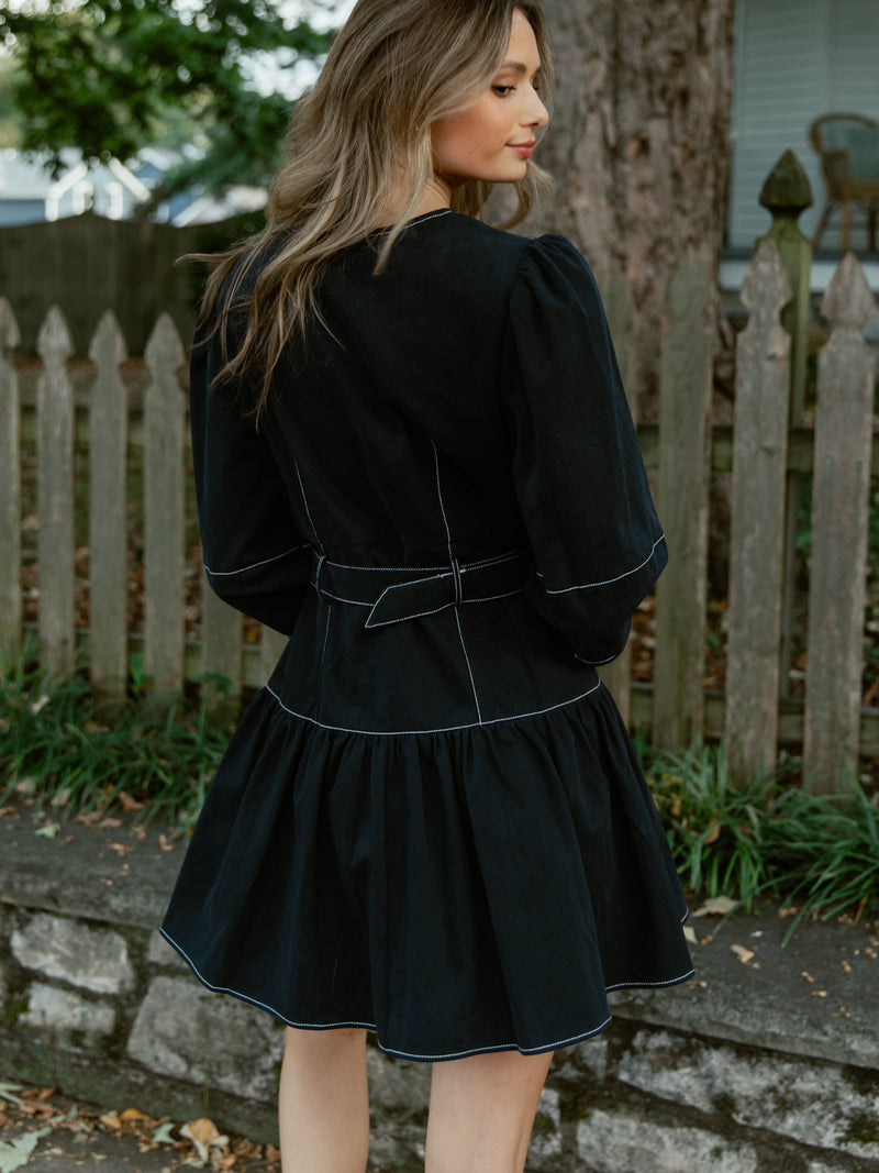 Sweet and Structured Puff Sleeve Dress | Navy