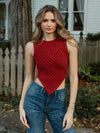 Ribbed and Ready Sleeveless Scarf Hem Sweater | Red