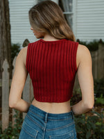 Ribbed and Ready Sleeveless Scarf Hem Sweater | Red