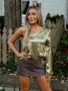Champagne Shine Top | One Shoulder | Green