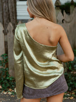Champagne Shine Top | One Shoulder | Green