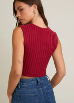 Ribbed and Ready Sleeveless Scarf Hem Sweater | Red