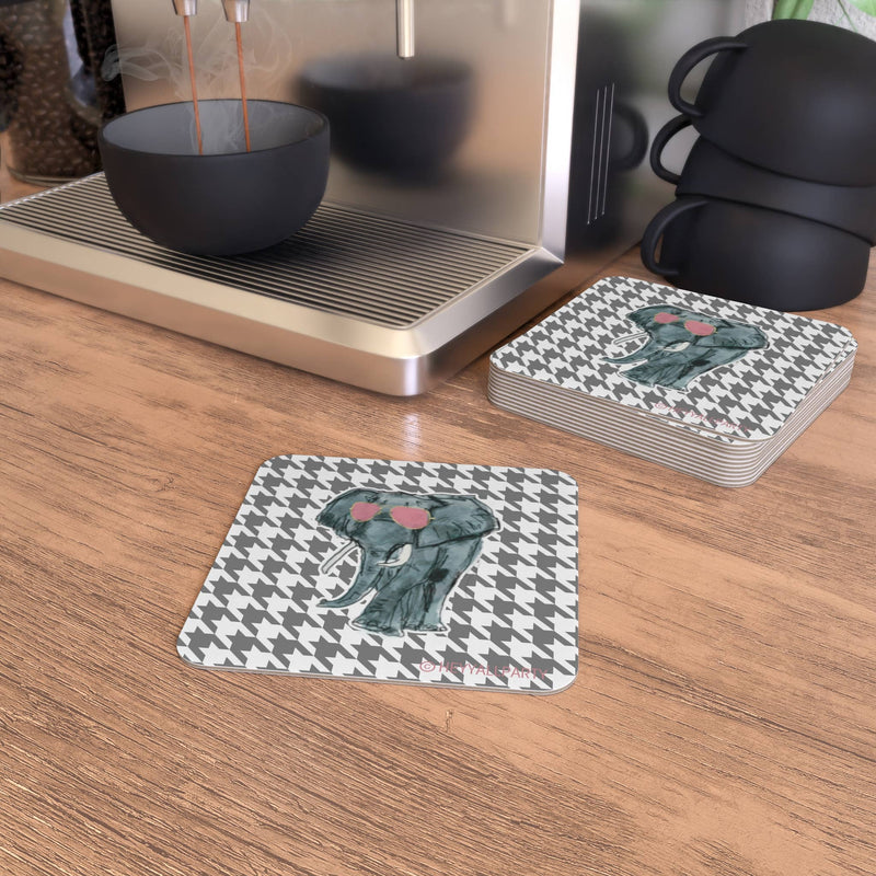 Elephant and Houndstooth Reversible Paper Party Coaster Set