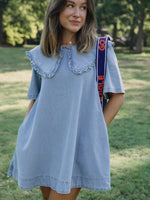 Darling Denim Short Dress with Ruffled Sailor Collar