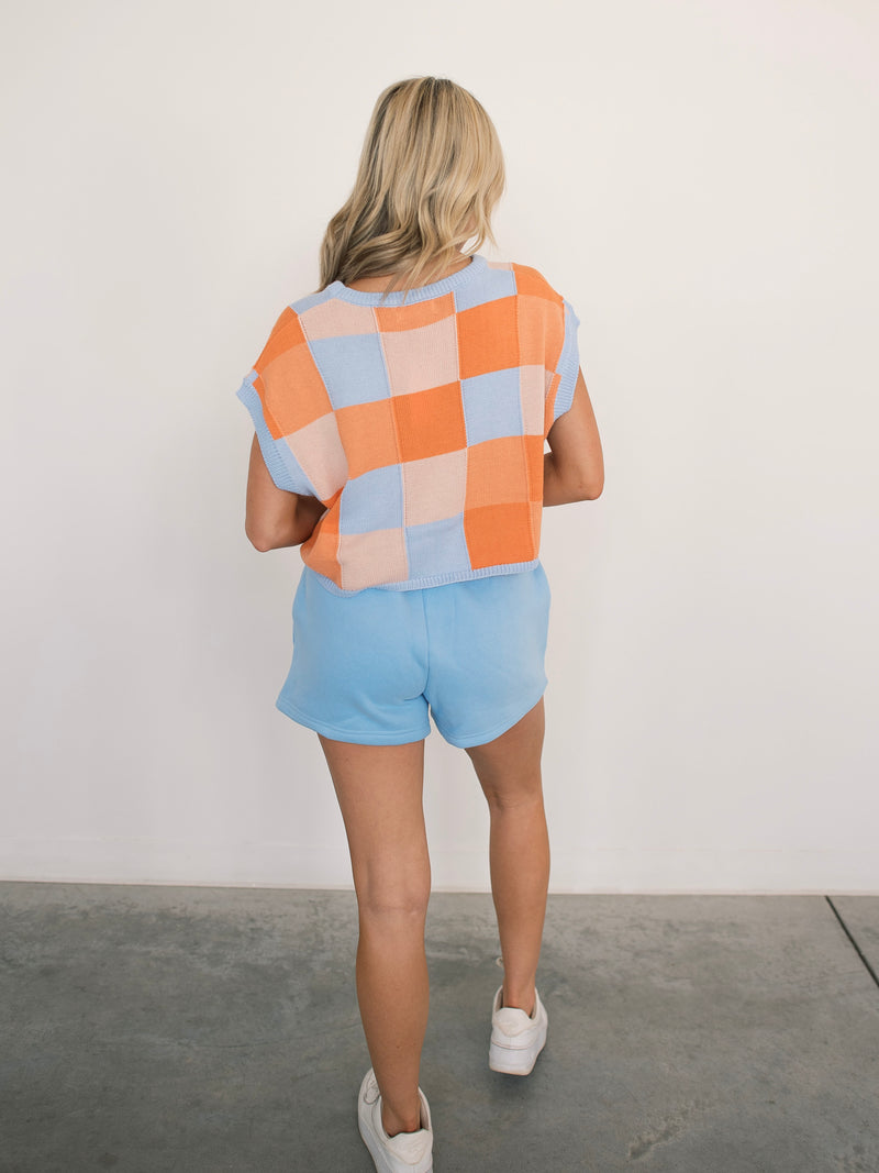 Kasey Checkered Knit Sweater - Orange