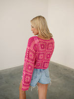 Nostalgic Threads Crocheted Long Sleeve Crop Top - Pink