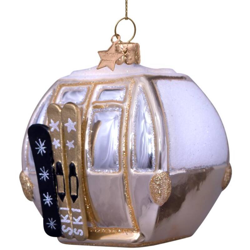 Beige Ski Gondola Glass Ornament | Hand Painted Mouth Blown Glass