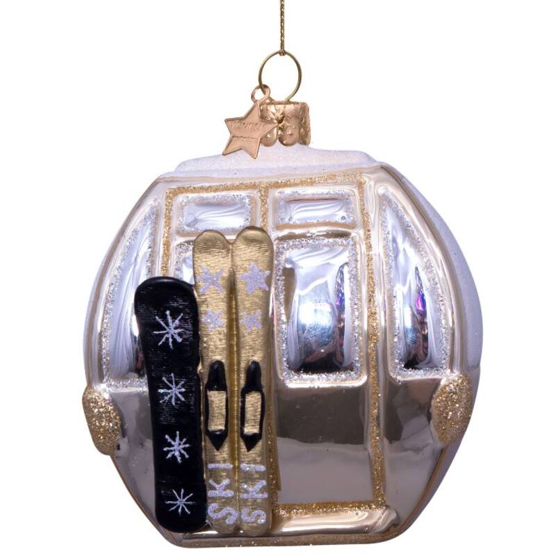 Beige Ski Gondola Glass Ornament | Hand Painted Mouth Blown Glass