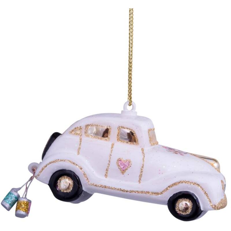 Just Married Wedding Car Ornament | Hand Painted Mouth Blown Glass