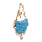 Melie Bianco - Isla Blue Small Shells Straw Top Handle Bag