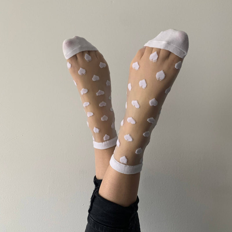 Transparent Socks with Heart Motif - Amour Blanche