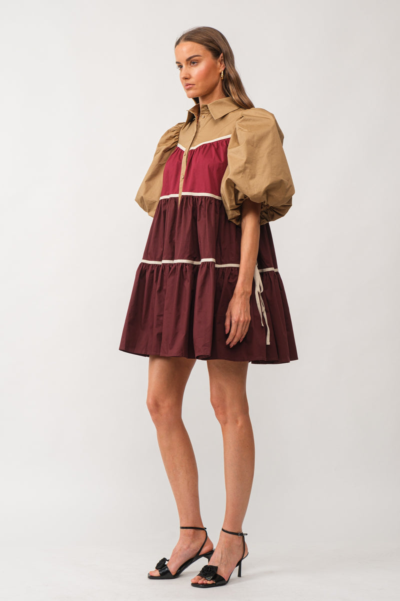 Autumn Hues Color Block Shirt Dress