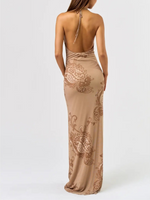Cowl Halter Maxi Dress | Mocha Paisley