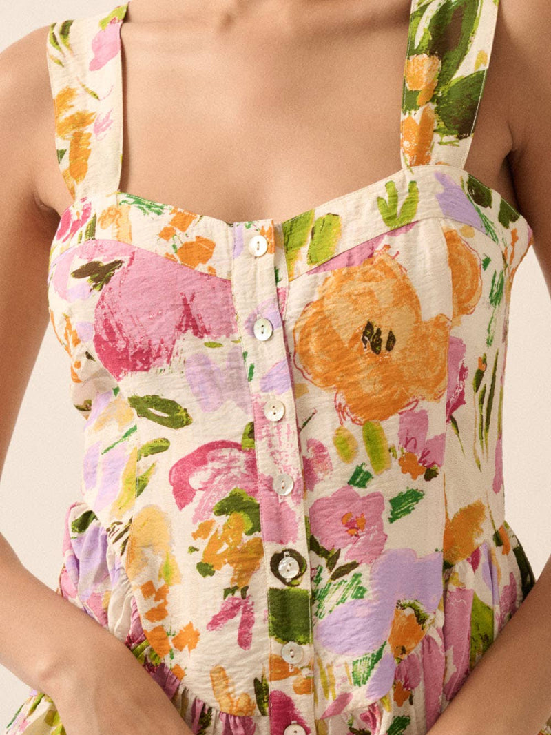 Watercolor Whimsy Romper Mini Romper Dress | Cream