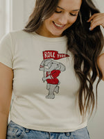 Bama Crimson Tide Mascot Flag Off White Micro Cropped Tee