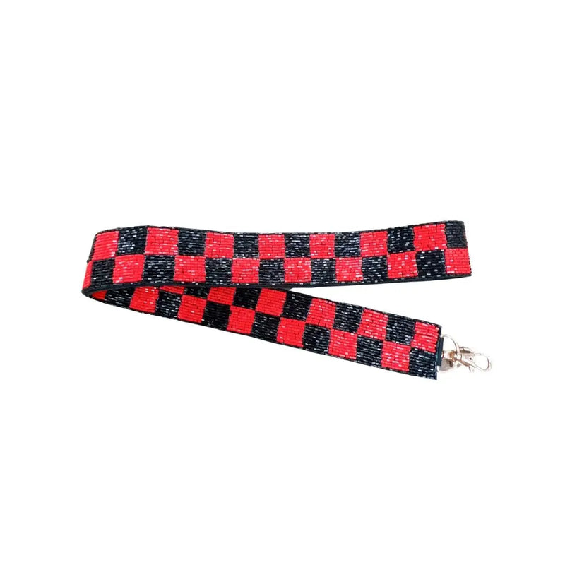 Checkered End Zone Beaded Purse Strap - Red & Black