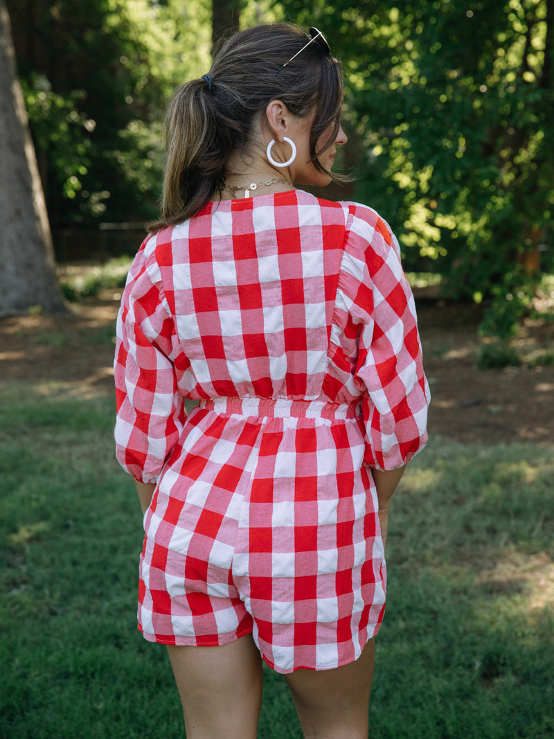 Out of Bounds Gingham Romper | Red