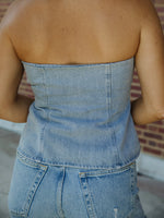 Lucky Me Lace Up Strapless Denim Top