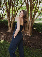 Check Ya Later Strapless Cargo Jumpsuit - Navy