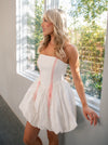 All Laced Up Strapless Dress with Bubble Skirt - White
