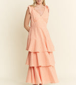 Picnic Party Dress | Gingham Tiered Midi | Orange