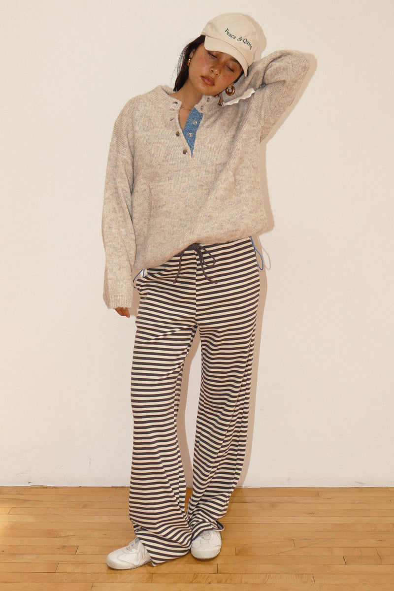 Two Tone Snap Collar Sweater | Oatmeal