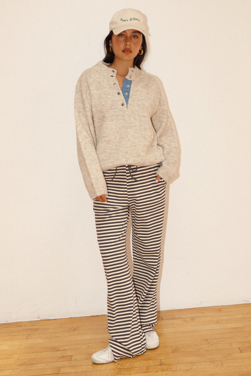 Two Tone Snap Collar Sweater | Oatmeal