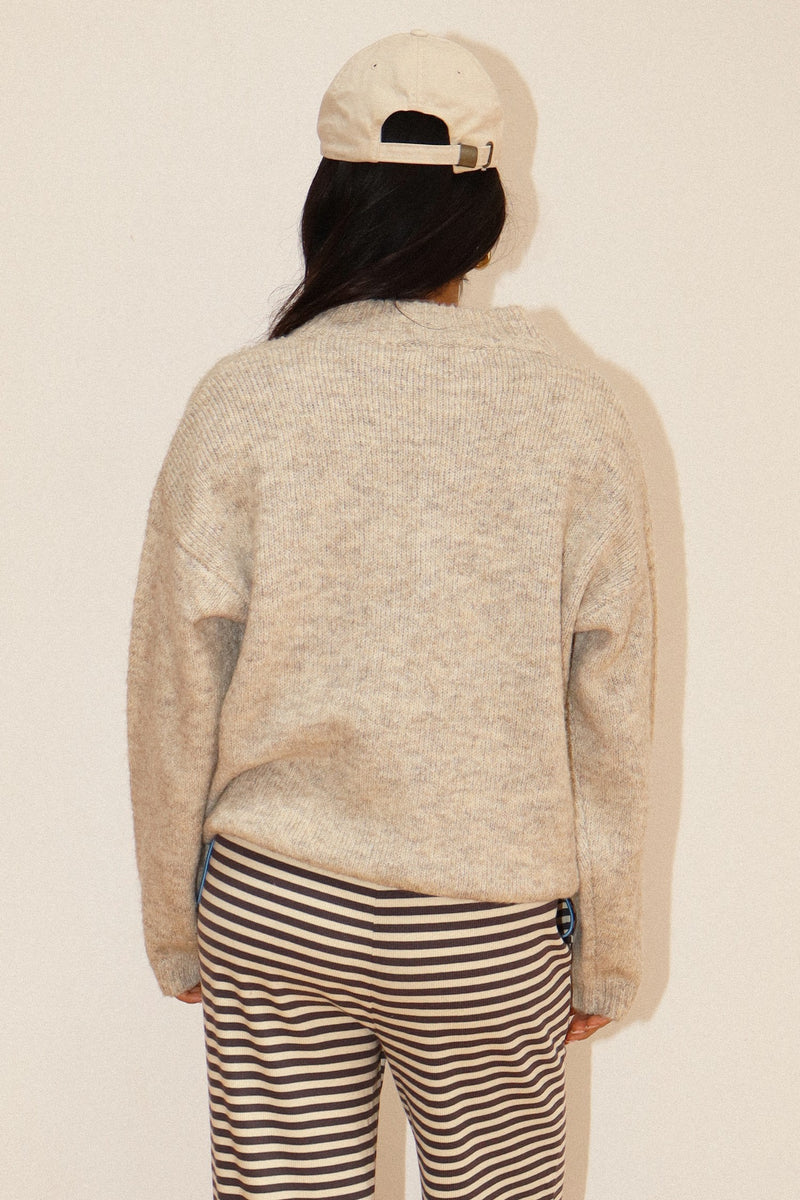 Two Tone Snap Collar Sweater | Oatmeal