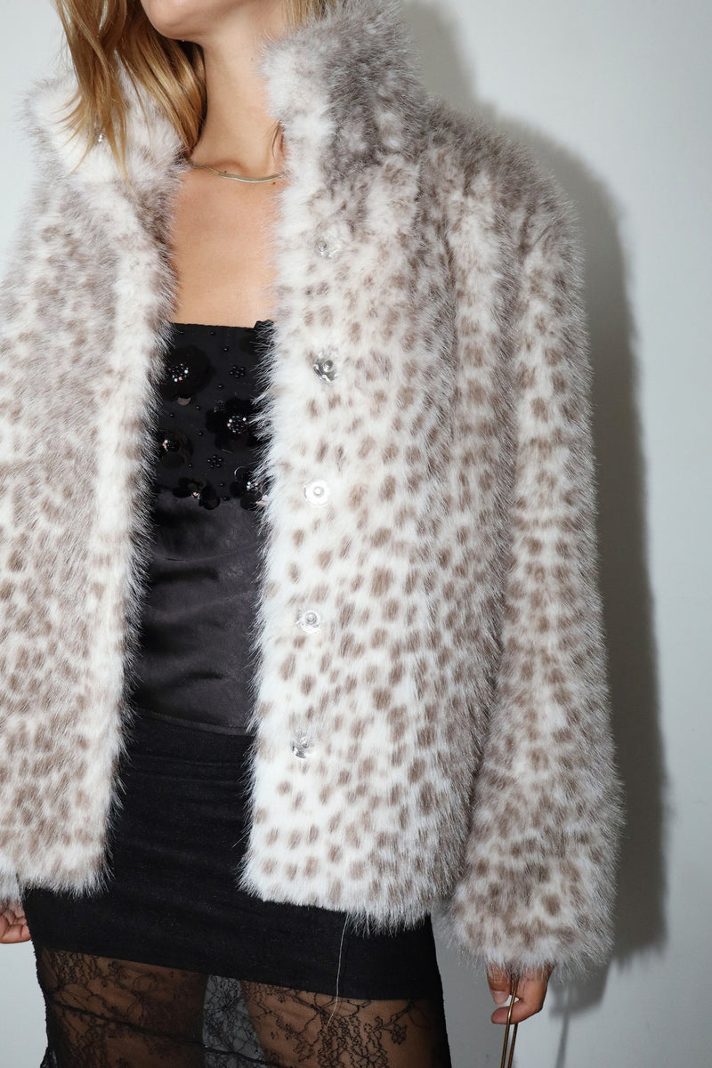 Spotted Faux Fur Jacket | Cream