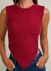 Ribbed and Ready Sleeveless Scarf Hem Sweater | Red