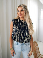 Great News Sleeveless Blouse - Navy & Taupe