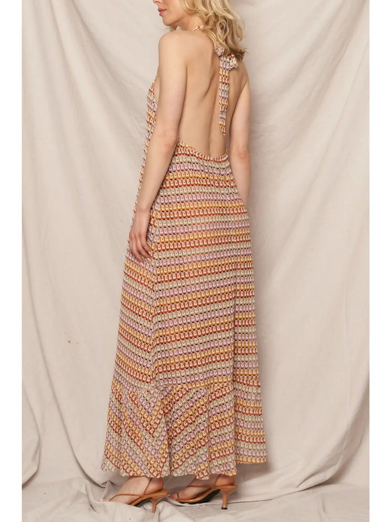Sunset Sorbet Halter Dress | Crochet Maxi