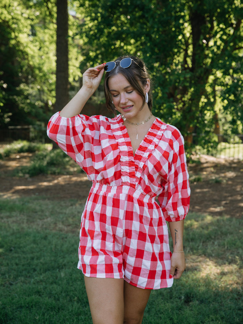 Red white romper on sale