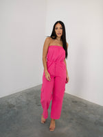 Check Ya Later Strapless Cargo Jumpsuit - Pink