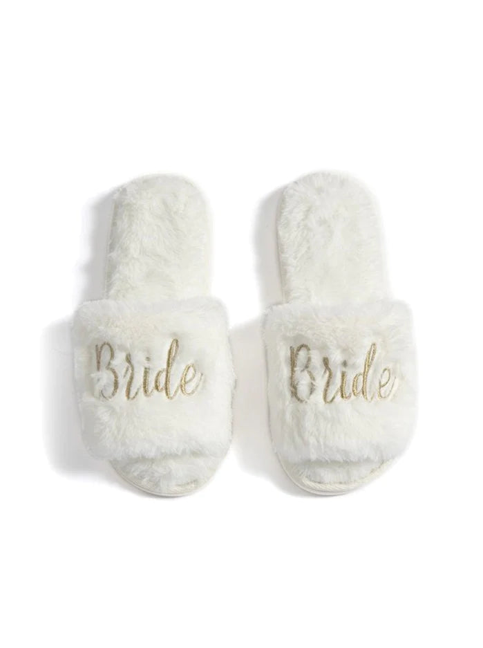 Plush BRIDE Embroidered Slipper Slides