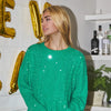 Sequin Knitted Crew Neck Pullover Sweater | Green