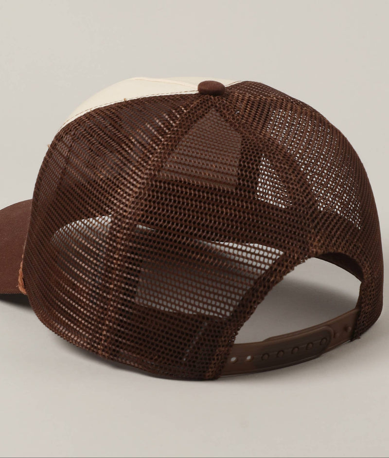 Roper Trucker Hat | Howdy Embroidery | Brown and Tan