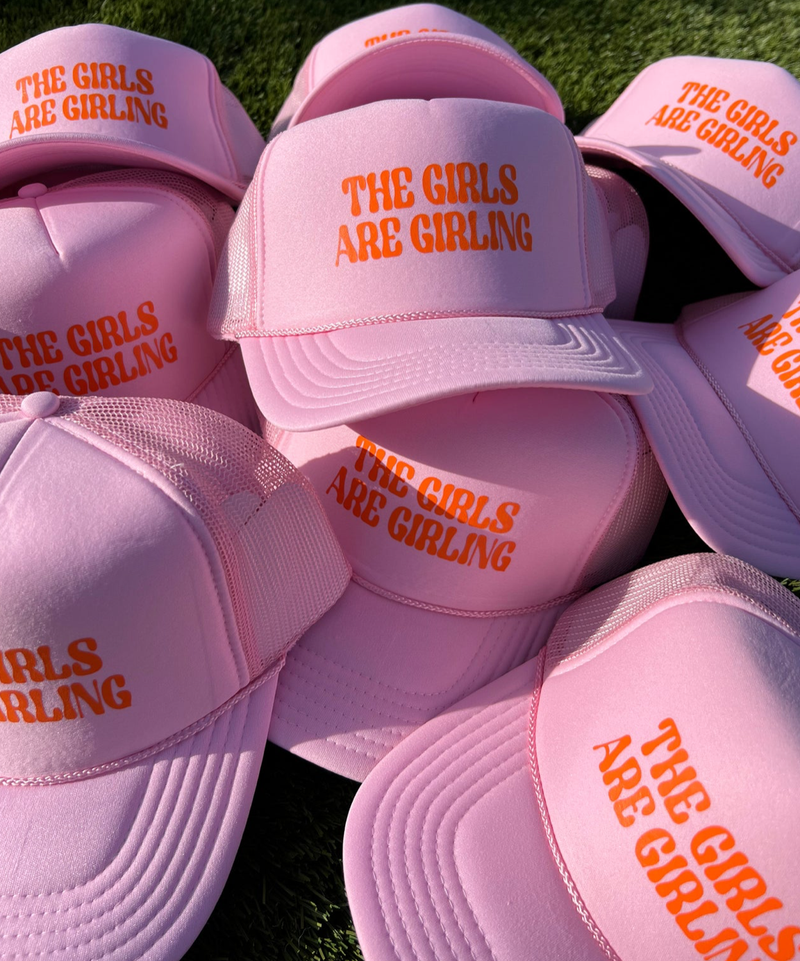 Girls Are Girling Trucker Hat: Pink