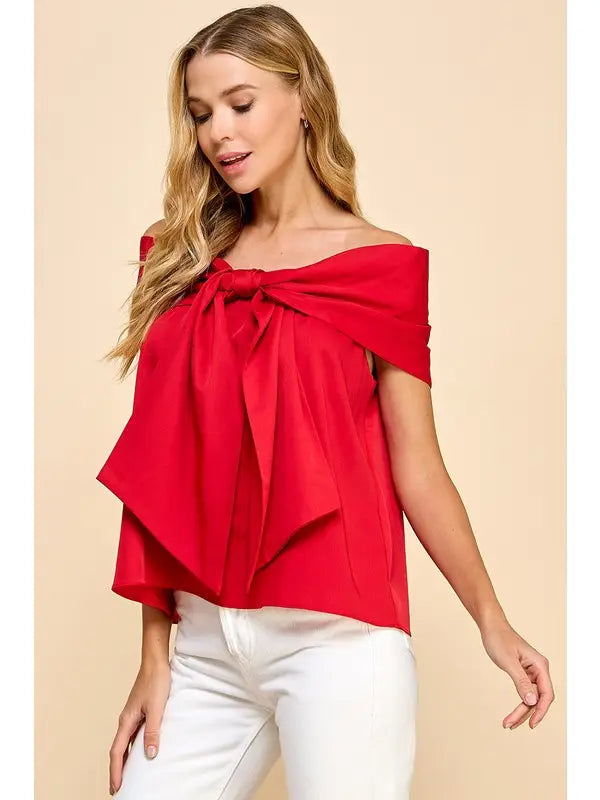 Playful Present Off-Shoulder Top | Red