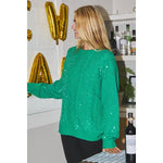 Sequin Knitted Crew Neck Pullover Sweater | Green