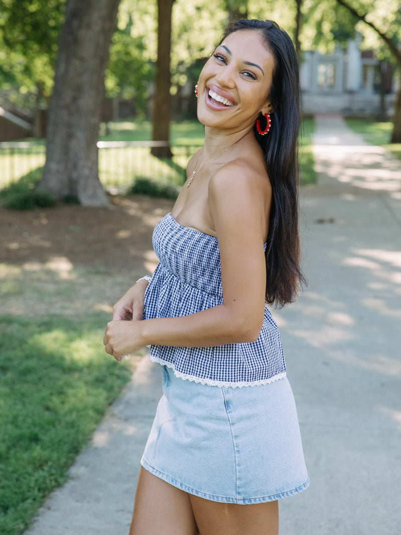 Fan Favorite Strapless Gingham Top | Black