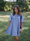 Darling Denim Short Dress with Ruffled Sailor Collar