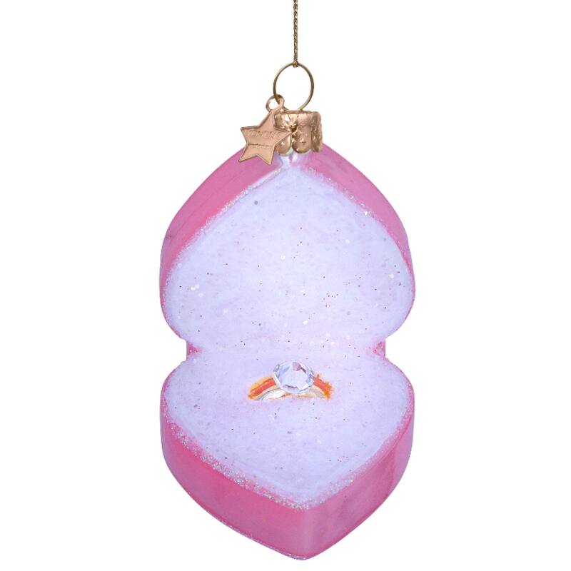 Engagement Ring Ornament | Hand Painted | Mouth Blown Glass | Pink