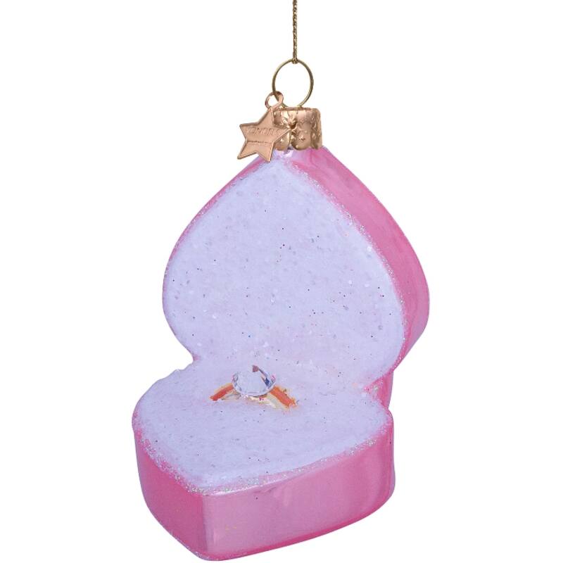 Engagement Ring Ornament | Hand Painted | Mouth Blown Glass | Pink