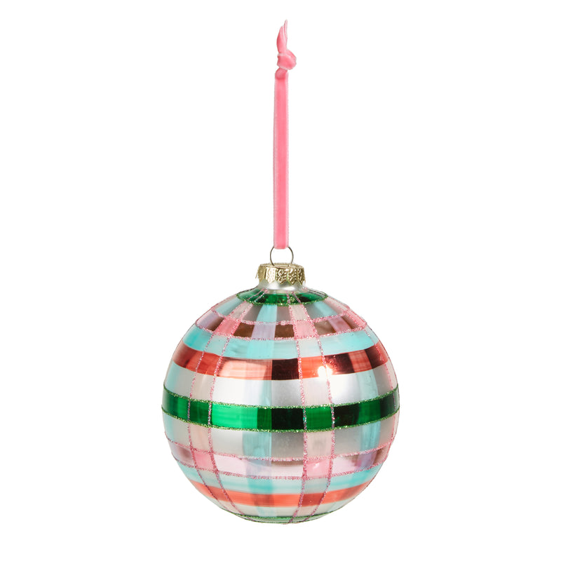 Pink and Green Plaid Ball Ornament, 5"